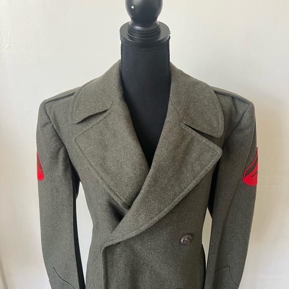 Vintage Military Wool Coat Vintage Olive Green Wool Patched Military Overcoat - Picture 4 of 8